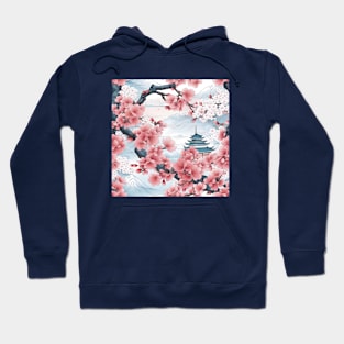 Cherry Blossom, Sakura wit Japanese Temple Hoodie